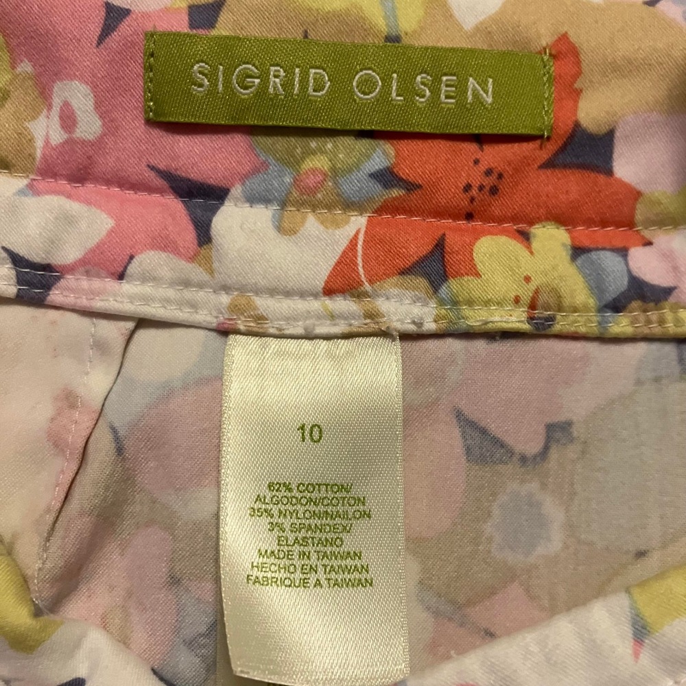 Sigrid Olsen Womens Floral A-Line Skirt Pink Green Ribbon Trim Sz 10 Cottagecore - Picture 8 of 12